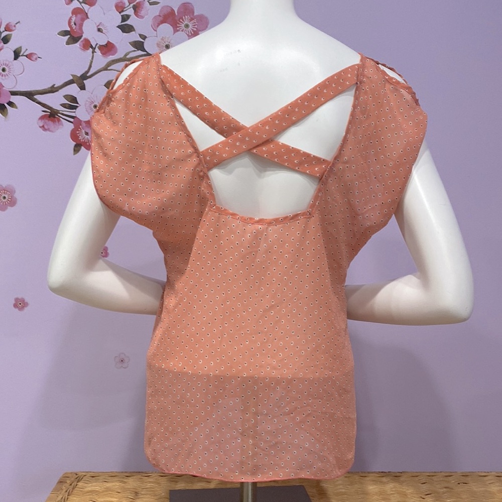 2 Cute Coral Salmon Shirt Top with Cold Open Shoulder Sleeves Worn Couple Times